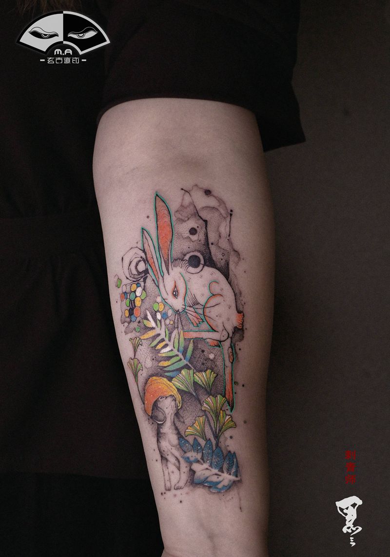 游乐园纹身图片_手臂腿部水墨水彩小清新纹身图案