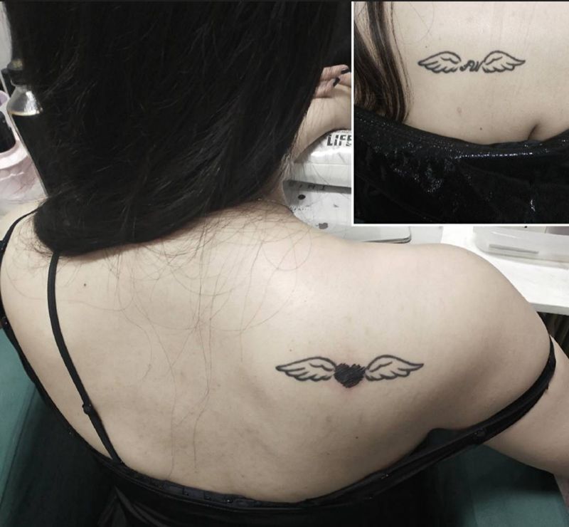 小姐姐覆盖前任名字纹身纹身图片_背部几何纹身图案