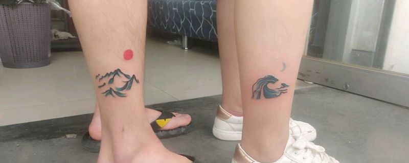 情侣山河纹身图片_腿部纹身图案
