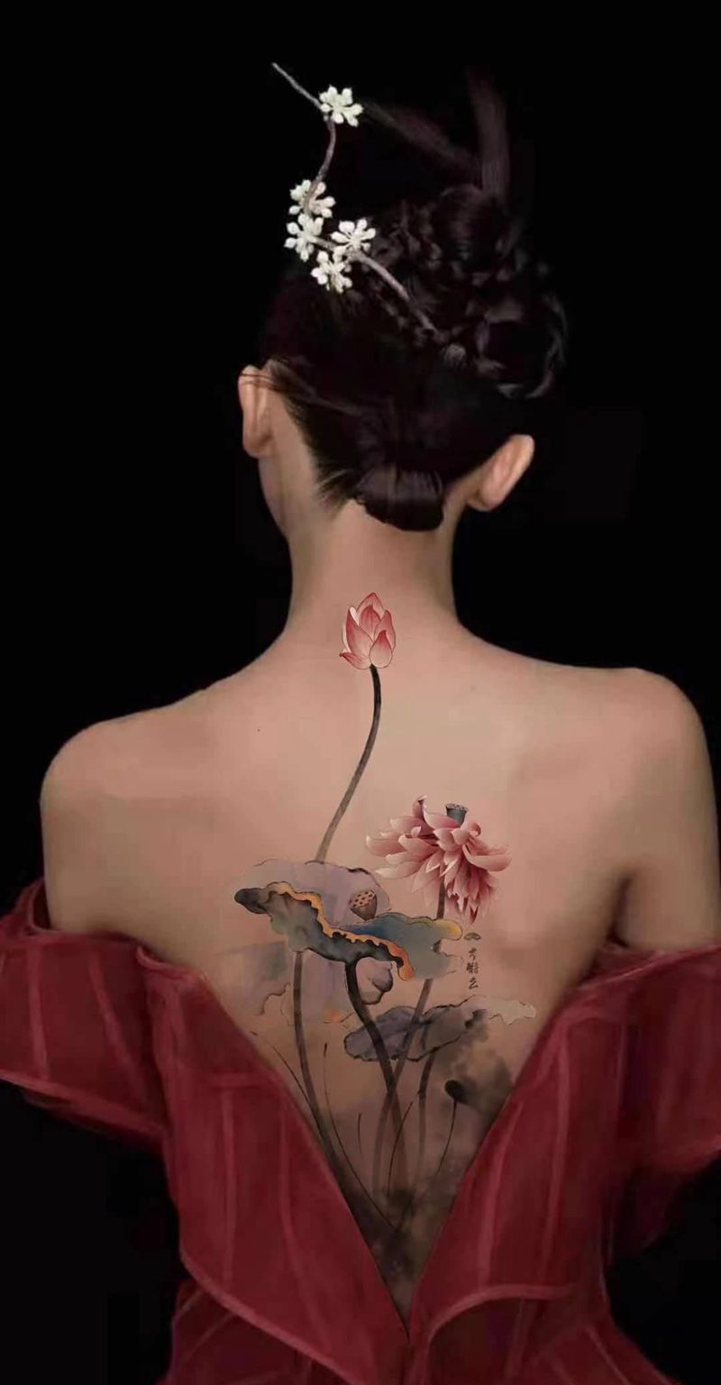 【荷】纹身图片_水彩水墨纹身图案