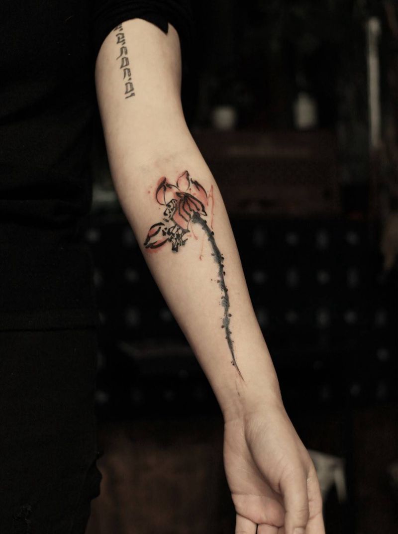 莲花纹身图片_原创静物贴纸国画传统习俗手臂成品手部清新纹身图案