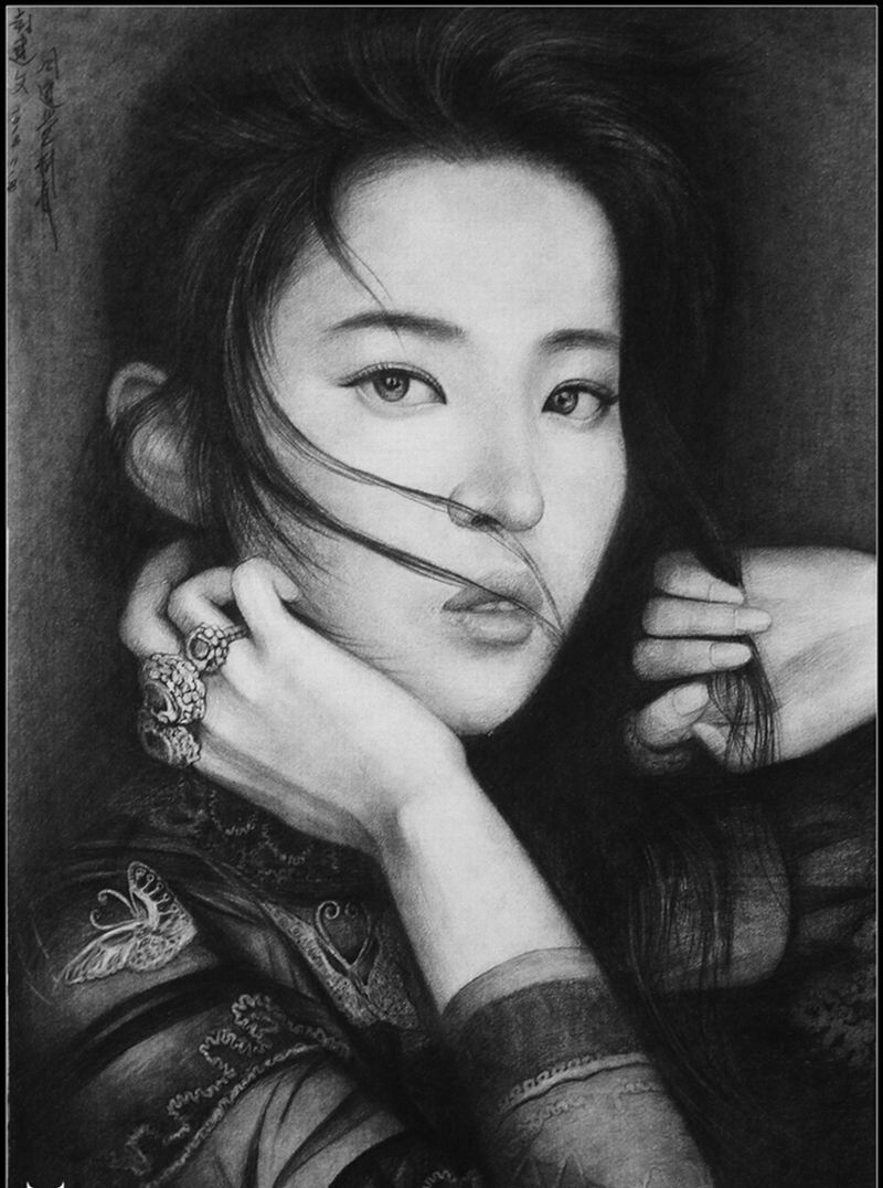 肖像素描纹身图片_背部欧美写实纹身图案