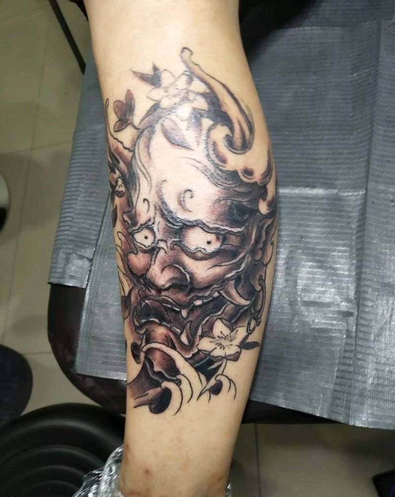 小腿班若未完成纹身图片