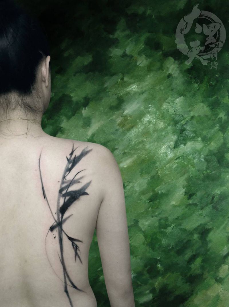 竹纹身图片_成品肩部腰部背部习俗国画传统原创植物纹身图案