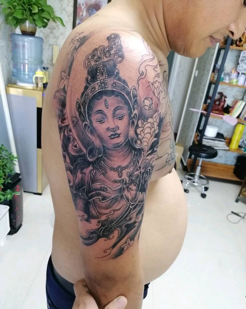 大势至菩萨纹身图片_手臂纹身图案
