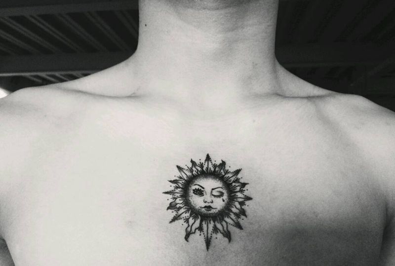 太阳纹身图片_胸部清新原创成品纹身图案