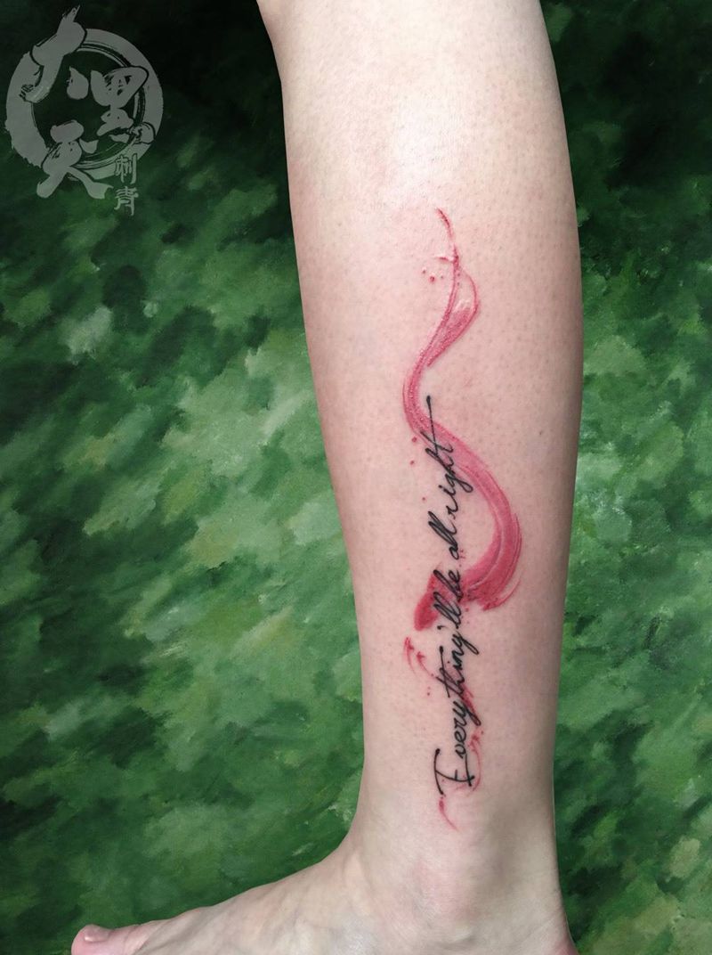 文字设计纹身图片_成品腿部国画传统写实清新原创动物纹身图案