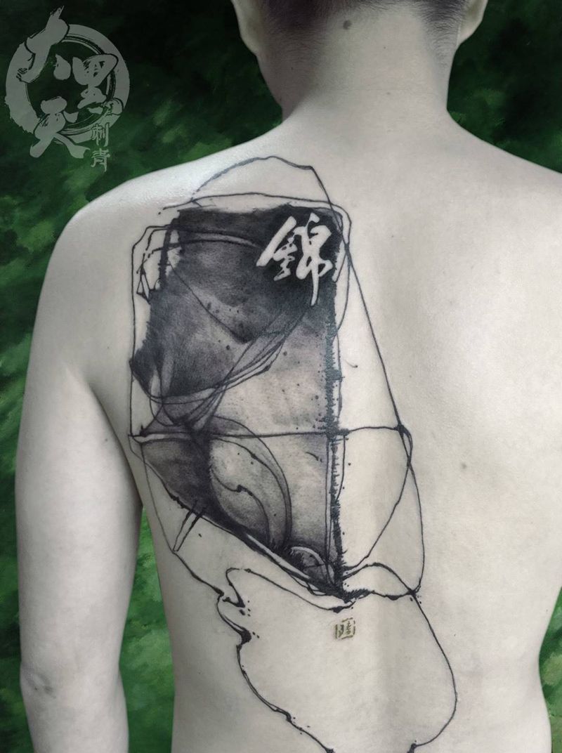 《锦》纹身图片_原创植物国画传统背部成品纹身图案