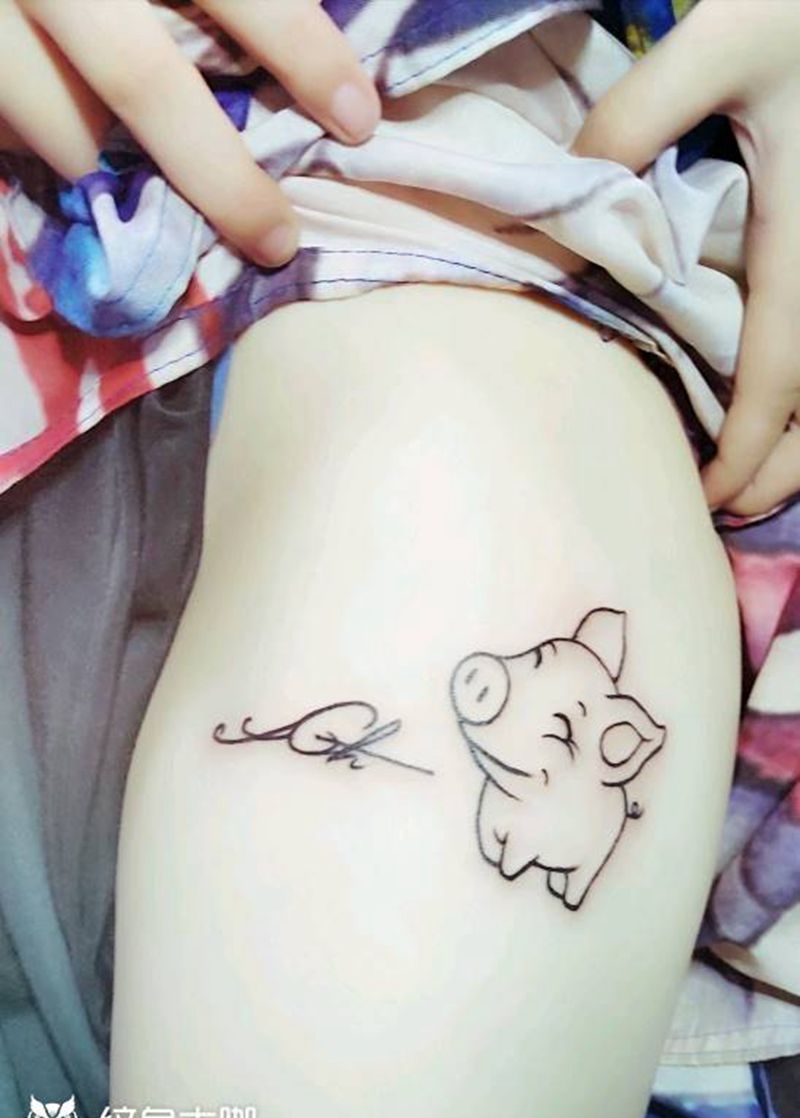 卡通线条字母纹身图片_腿部纹身图案