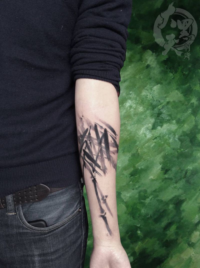 《墨竹》纹身图片_成品手臂手部传统国画清新原创植物纹身图案