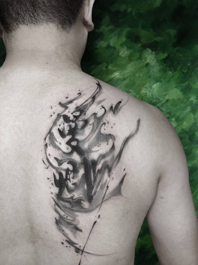 文字设计纹身图片_原创字符图腾植物传统习俗背部成品纹身图案