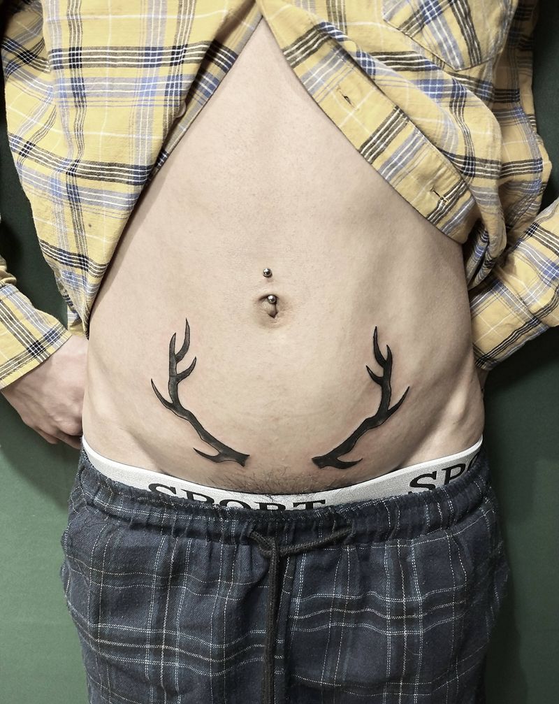 三木嘎作品纹身图片_腹部纹身图案