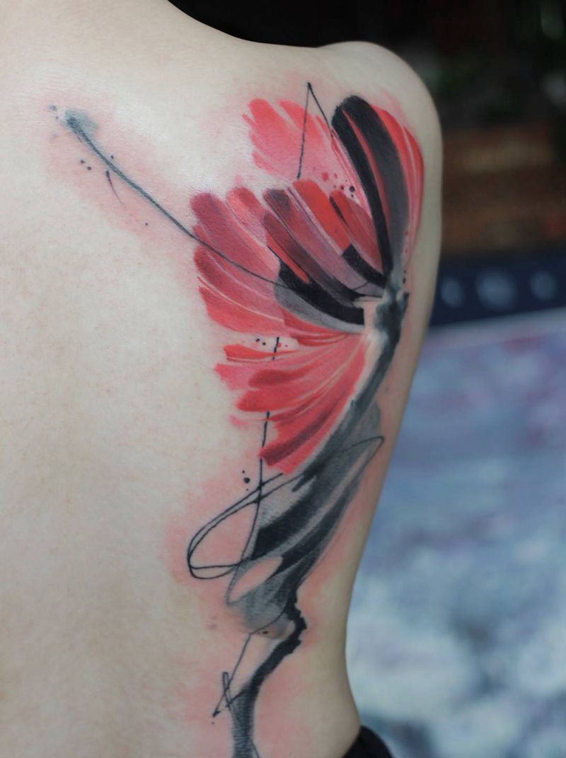 没有手稿 没有要求 即兴发挥 那么今天的作品就叫《我的心情》吧纹身图片_原创植物人物几何国画传统清新腰部背部成品纹身图案