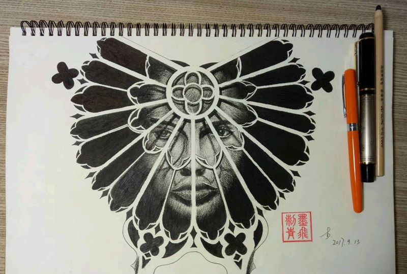 欧美大妞纹身图片_素描纹身图案