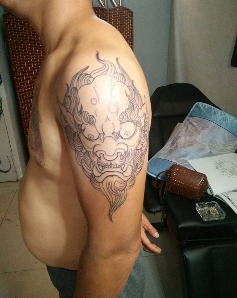 唐狮线纹身图片