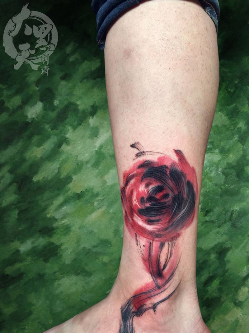 无题纹身图片_成品腿部脚部国画传统植物原创宗教纹身图案