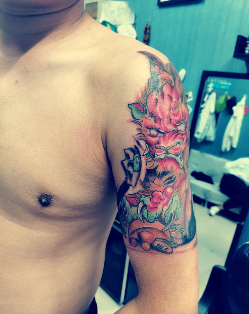 貔貅纹身图片_手臂新传统纹身图案