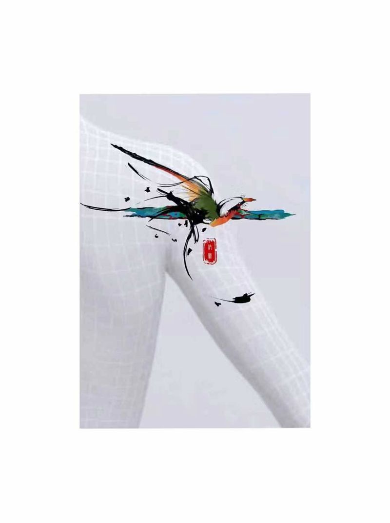 中式水墨纹身-喜鹊【喜上眉梢纹身图片_肩部水墨鸟纹身图案