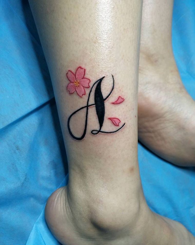 字母樱花纹身图片