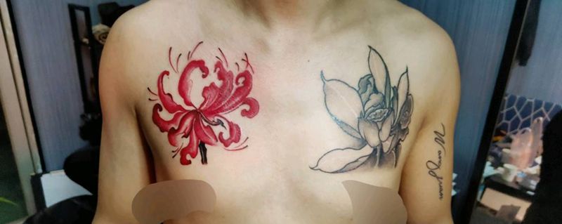 彼岸花纹身图片_胸部纹身图案
