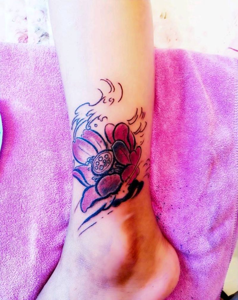 荷花遮盖纹身图片