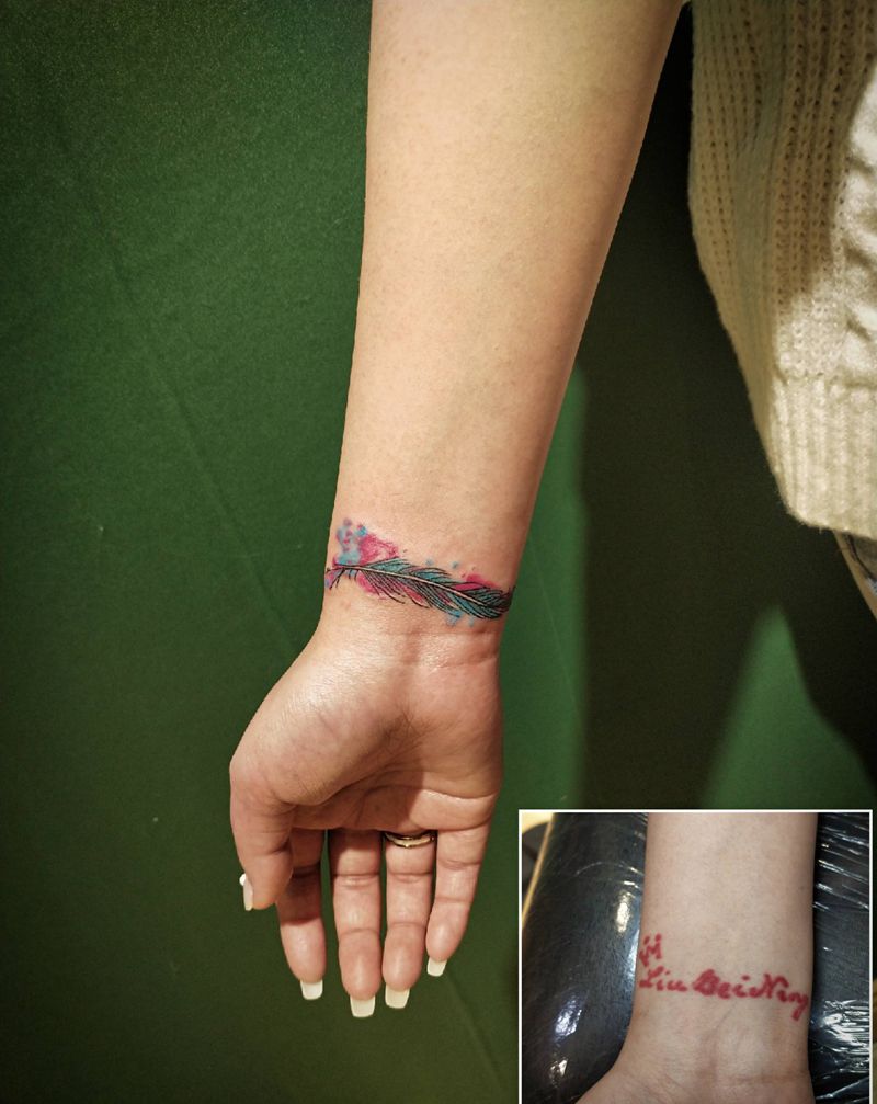 覆盖毁皮纹身纹身图片_手臂水彩纹身图案