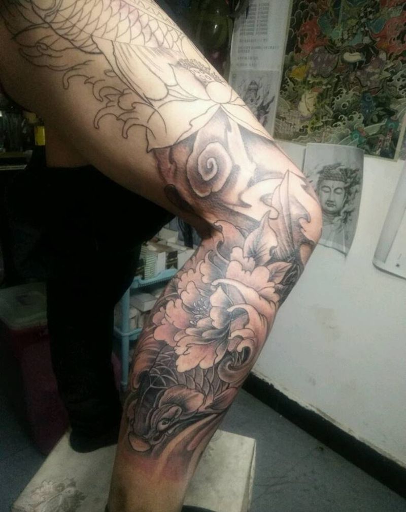 鲤鱼包半腿，未完纹身图片