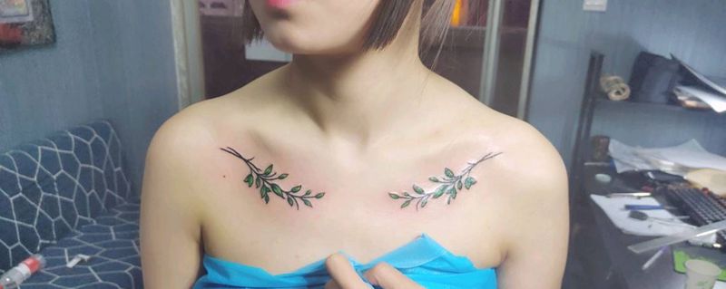 植物纹身图片_胸部纹身图案