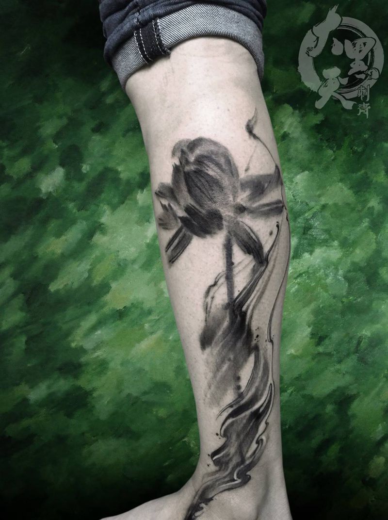 莲花纹身图片_成品脚部腿部国画传统写实原创几何宗教植物纹身图案
