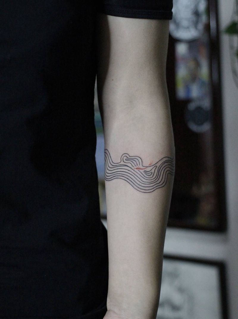 浮生半日，顺流百川”。纹身图片_手臂手部几何图腾纹身图案