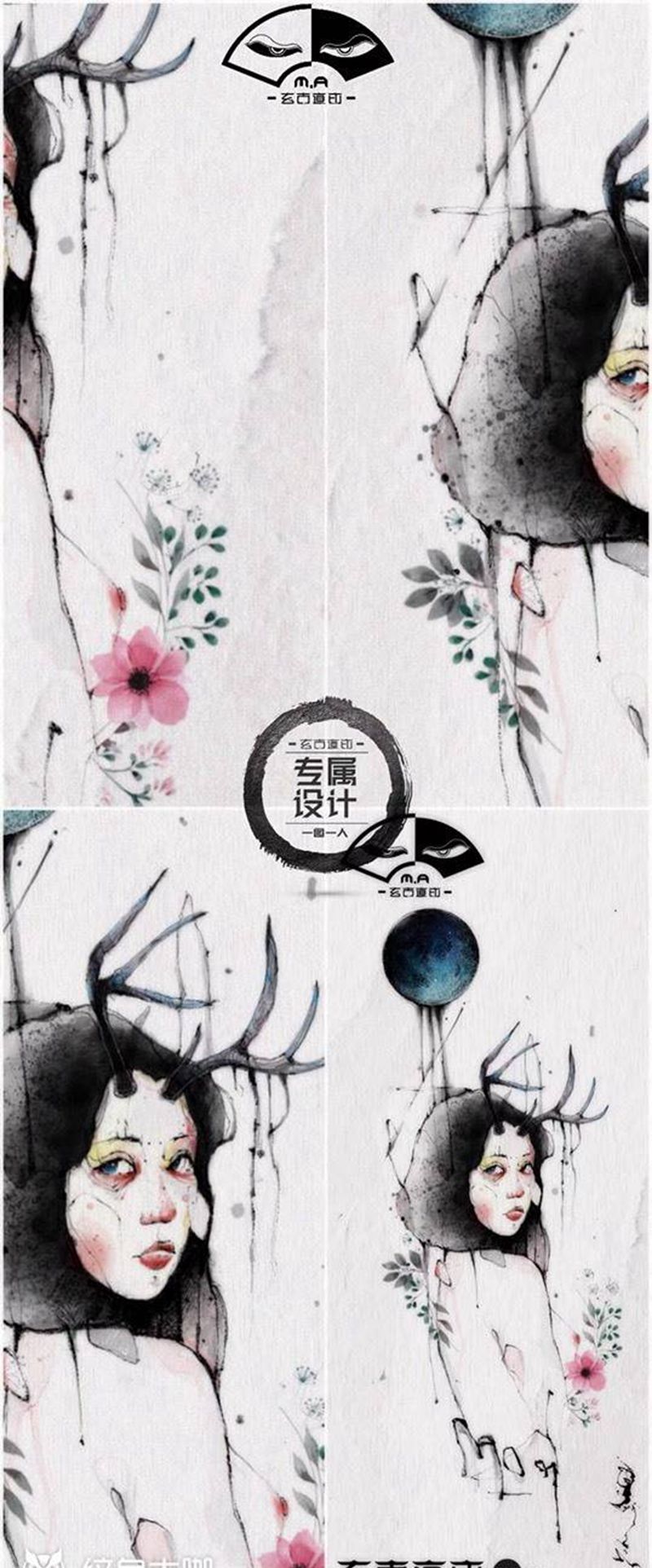 纹身设计【鹿女2⃣️】纹身图片_手臂腿部水墨水彩小清新纹身图案