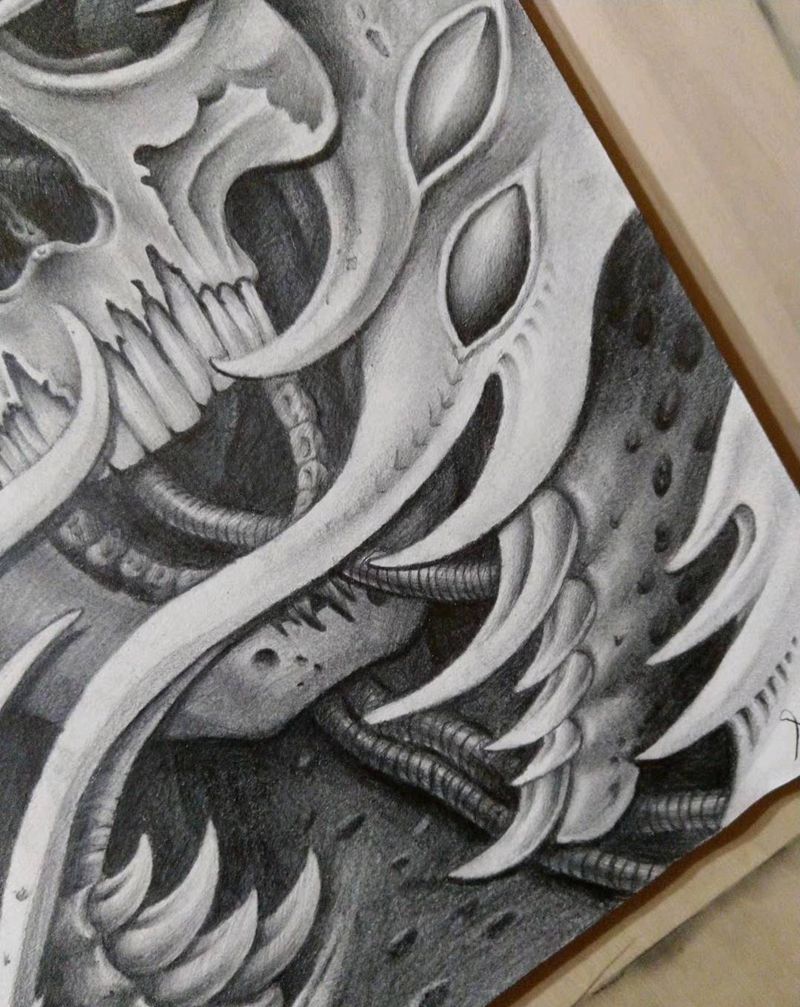 机械骷髅纹身图片_素描纹身图案