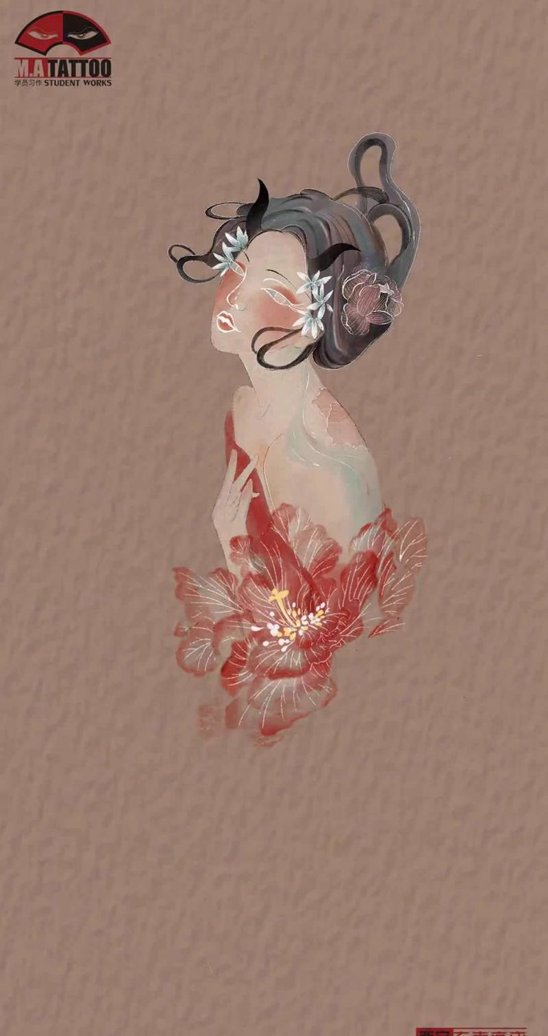花奴纹身图片_水墨纹身图案
