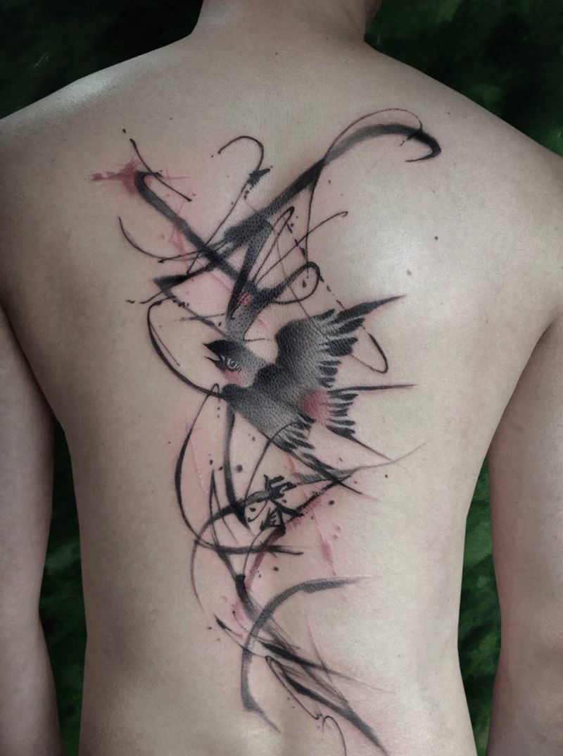 《小燕子》宋同学来自南京纹身图片_原创动物静物国画传统背部成品纹身图案