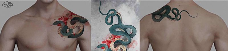 【青蛇】纹身图片_胸部纹身图案