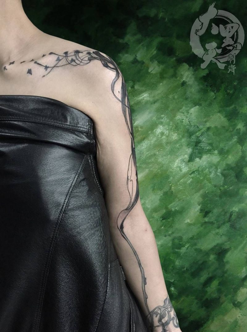 树纹身图片_成品肩部手臂国画习俗传统清新原创植物图腾纹身图案