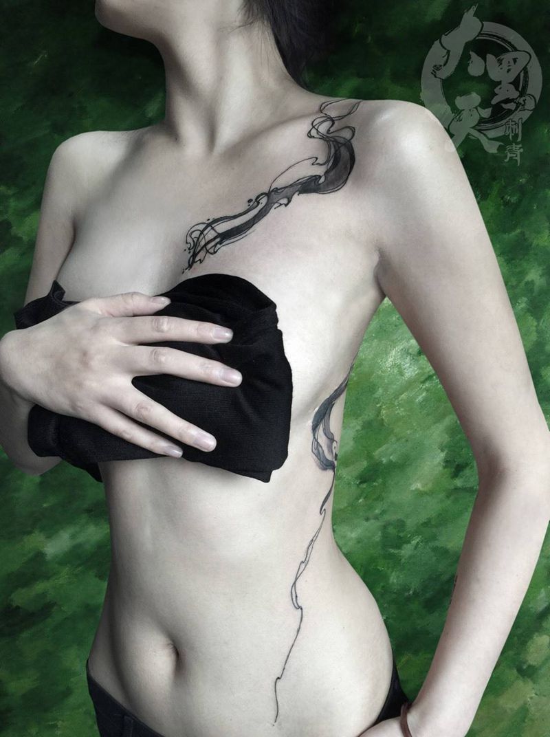 过肩龙纹身图片_成品颈部肩部腹部腰部背部国画传统原创动物纹身图案