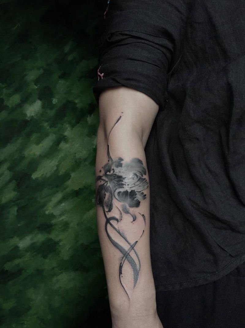 格桑花纹身图片_原创图腾植物几何写实国画手臂手部成品纹身图案