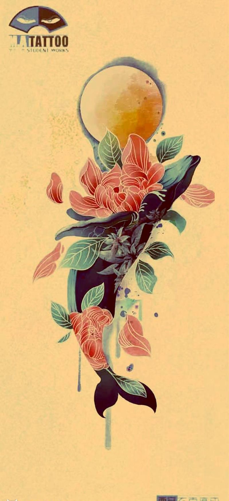 【鲸落】纹身图片_水彩水墨纹身图案