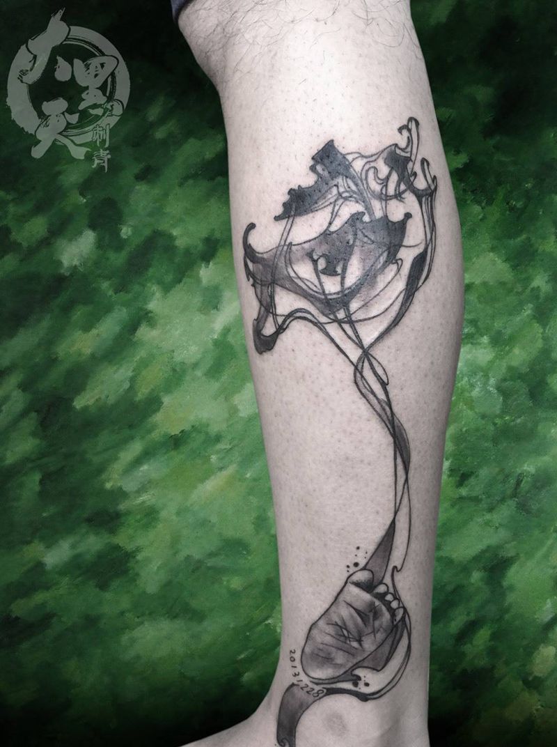 足印纹身图片_成品脚部腿部欧美国画写实原创人物宗教纹身图案