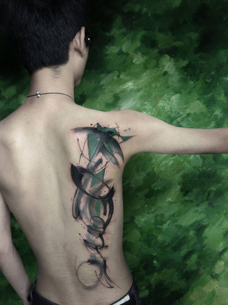 陈旧纹身修改纹身图片_原创动物植物静物国画传统习俗背部腰部成品纹身图案