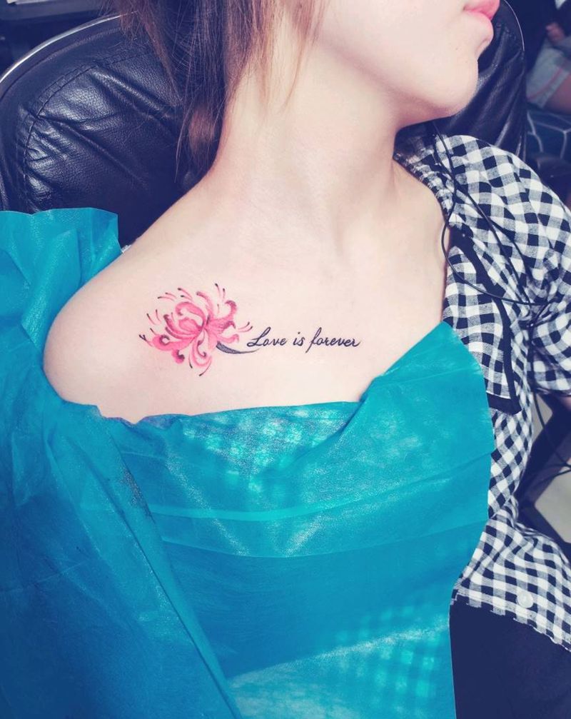 彼岸花英文纹身图片_胸部纹身图案