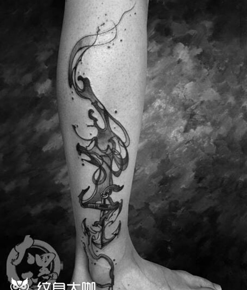 《锚⚓️》纹身图片_成品腿部脚部国画欧美传统写实原创静物图腾纹身图案