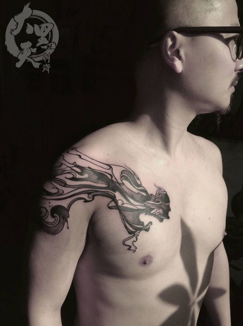 《龙》纹身图片_成品胸部手臂肩部国画传统习俗鬼神原创动物纹身图案
