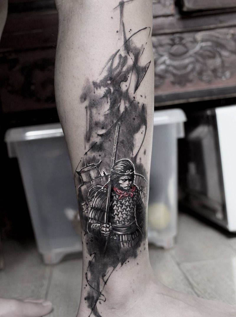 爱你一万年纹身图片_原创宗教人物国画欧美脚部腿部成品纹身图案