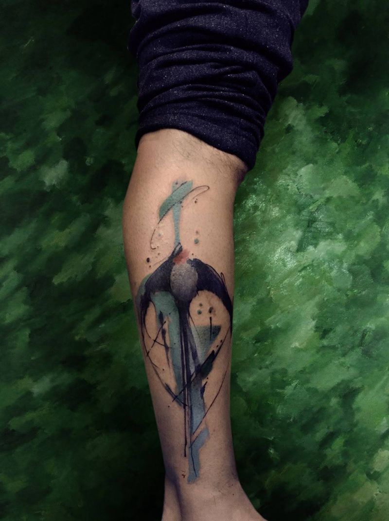 燕子纹身图片_原创动物植物国画传统清新腿部脚部成品纹身图案