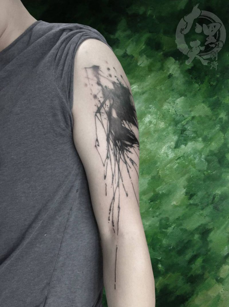 太阳纹身图片_原创图腾植物国画传统手臂肩部成品纹身图案