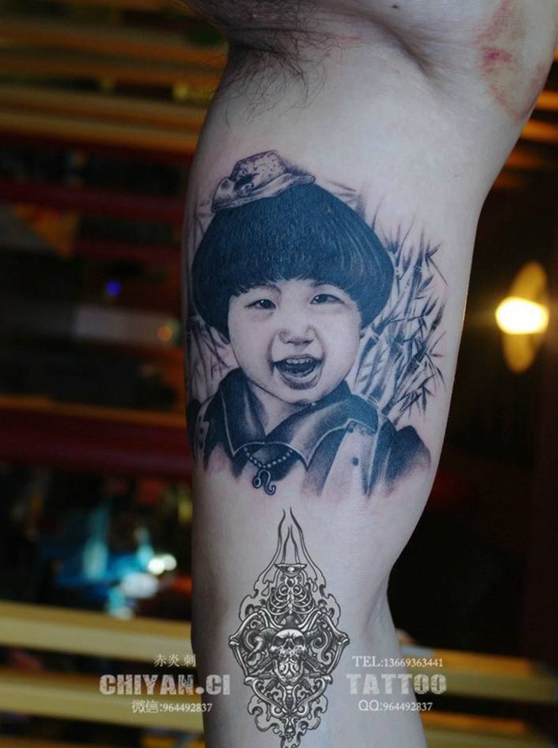 你是我的宝贝.六月肖像之四纹身图片_成品手臂肖像清新写实人物原创纹身图案