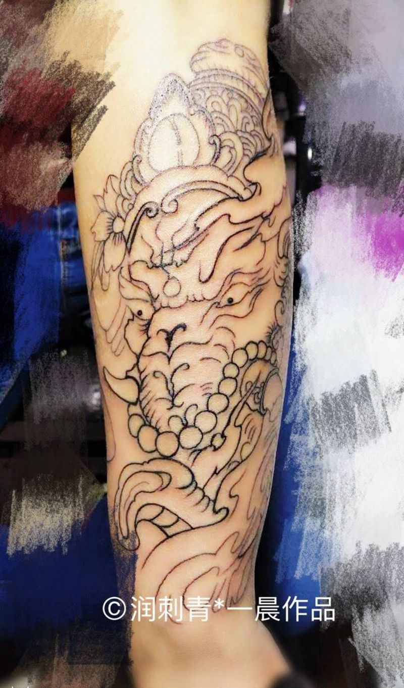 徒弟一晨象神割线作品纹身图片