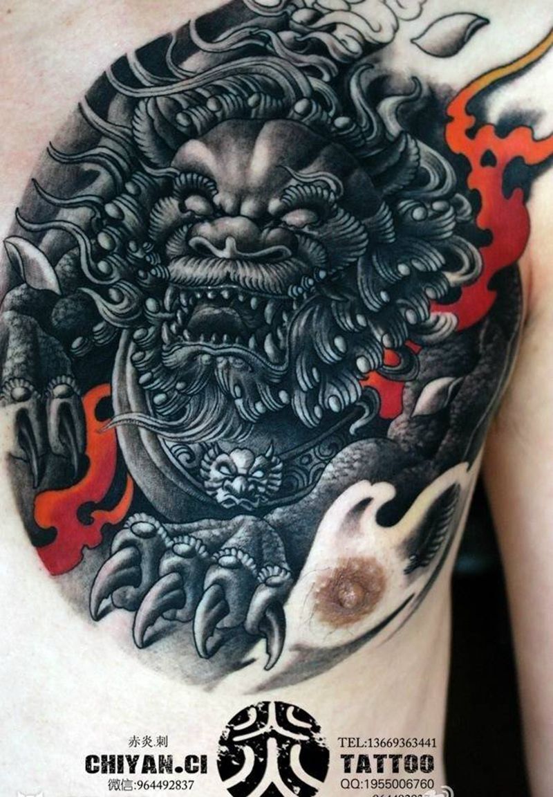 遮盖半胛，靳凯作品纹身图片_胸部肩部手臂传统动物鬼神原创宗教纹身图案